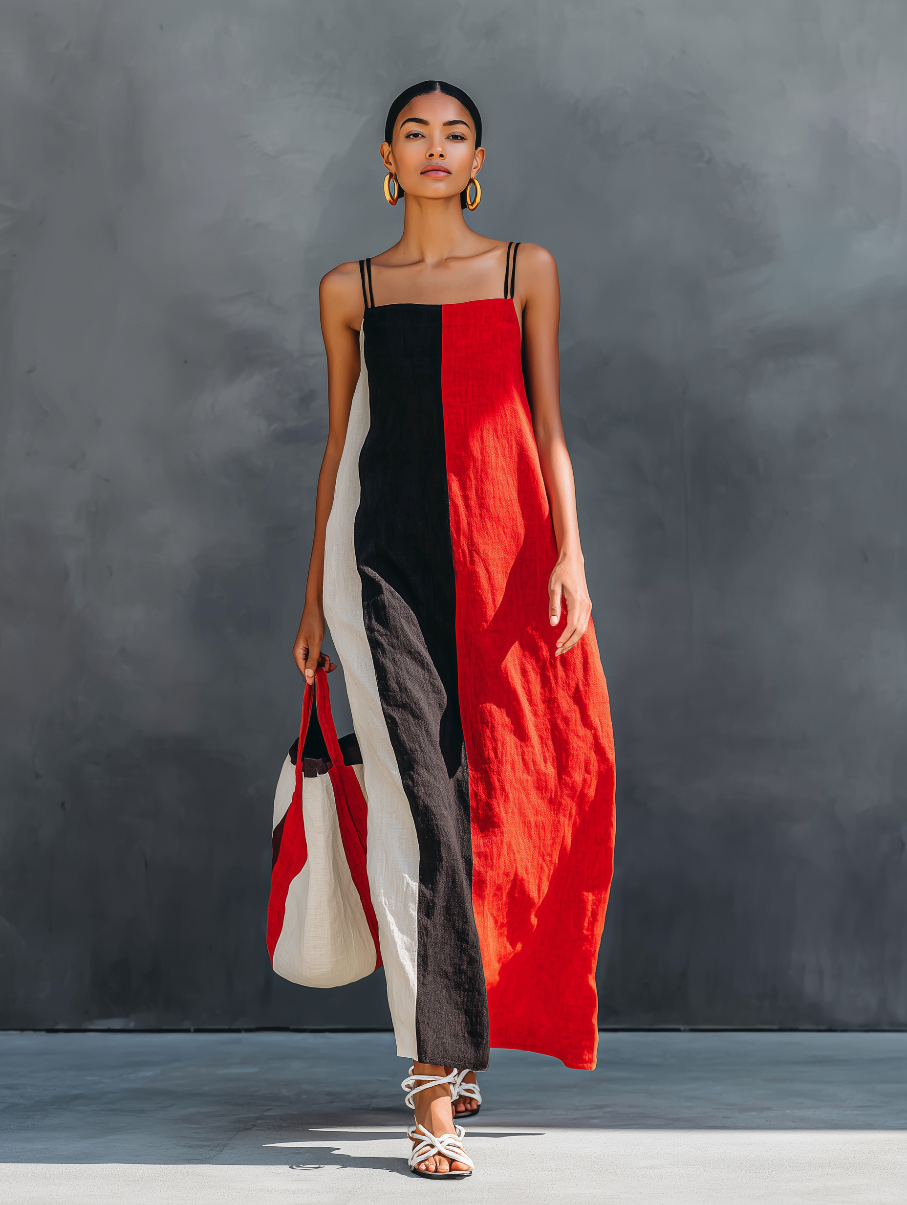 Women's Maxi Dress in Minimalist Style with Color Block, Square Neckline, and Spaghetti Straps MDZ2974D6Y