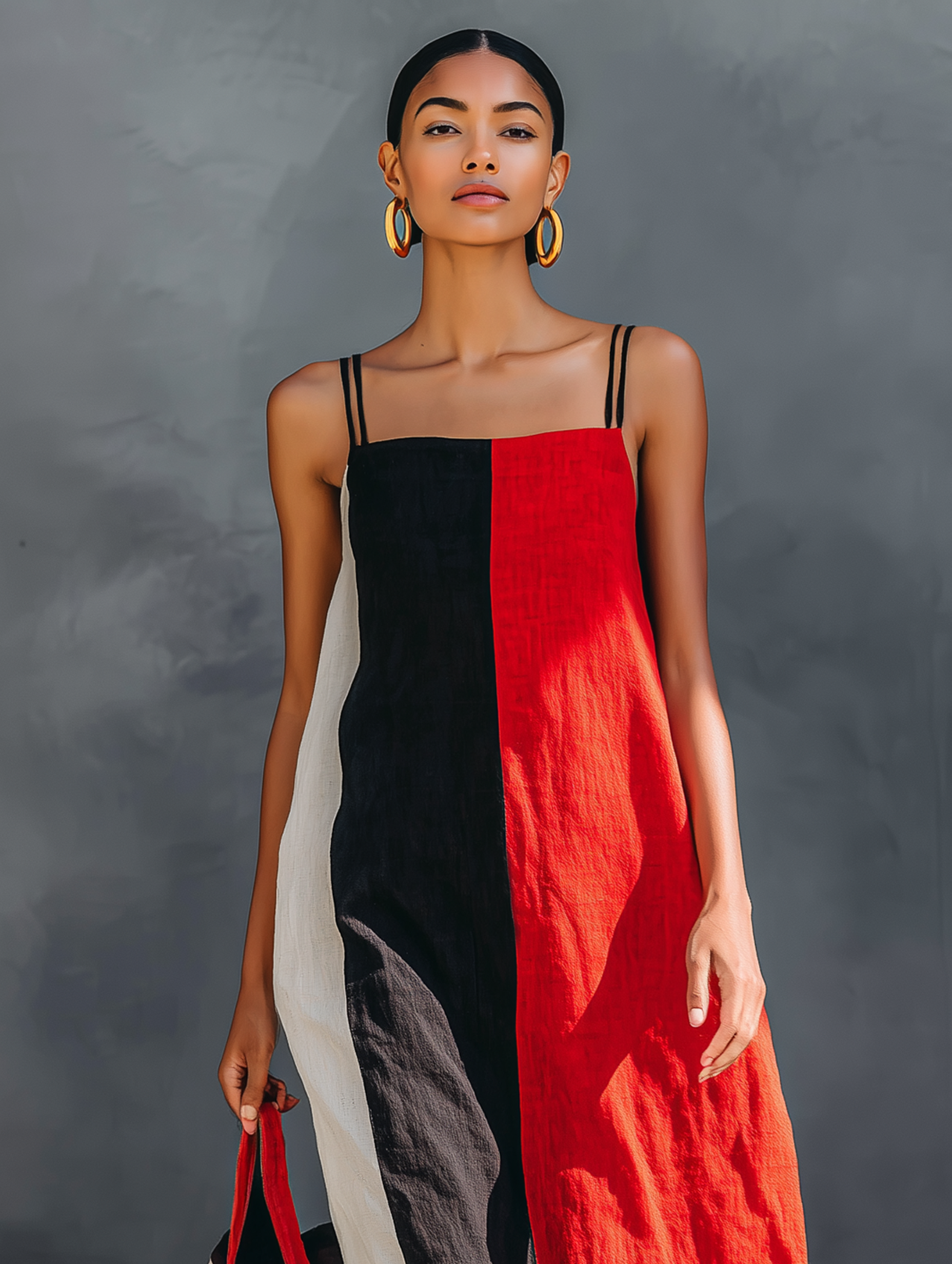 Women's Maxi Dress in Minimalist Style with Color Block, Square Neckline, and Spaghetti Straps MDZ2974D6Y