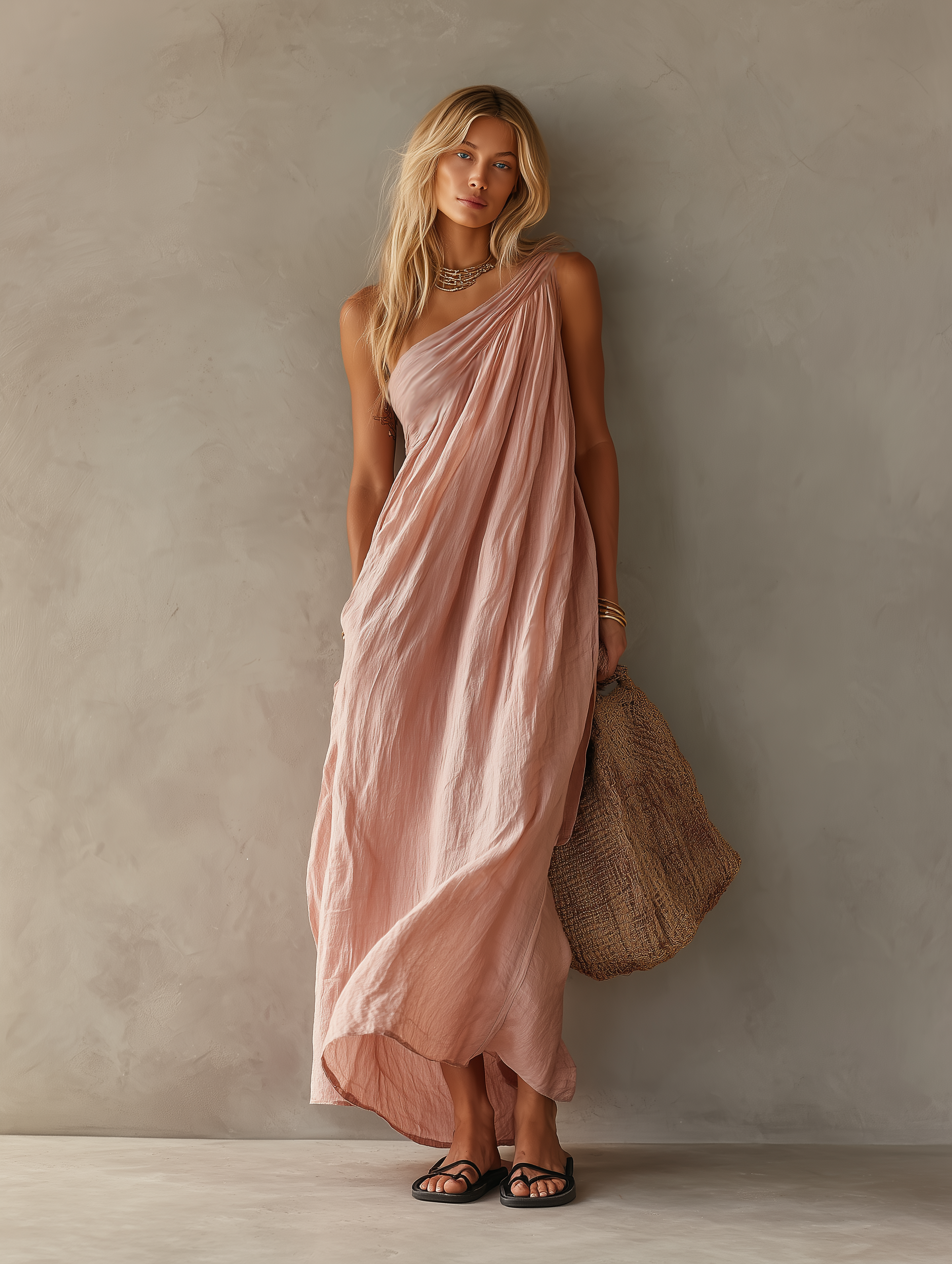 Women's One-Shoulder Crochet Maxi Dresses in Pink MDZ0829E1LXY