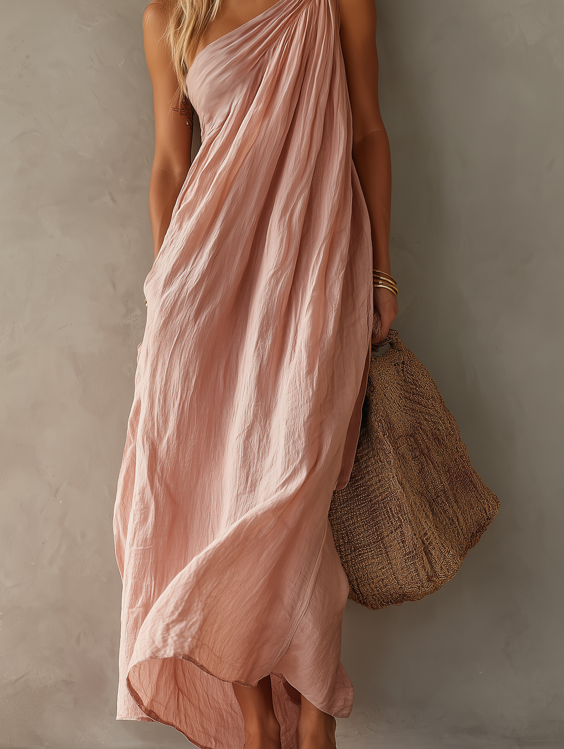 Women's One-Shoulder Crochet Maxi Dresses in Pink MDZ0829E1LXY