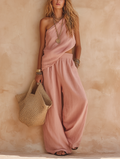 One-Shoulder Sleeveless Top and Pants Set for Women in Pink Made of Cotton-Blend MDZ2308E4LXY