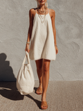 White Linen Mini Dresses for Women with Spaghetti Straps and A-Line Silhouette, Timeless Minimalist Casual Dress MDZ0128F5LYL