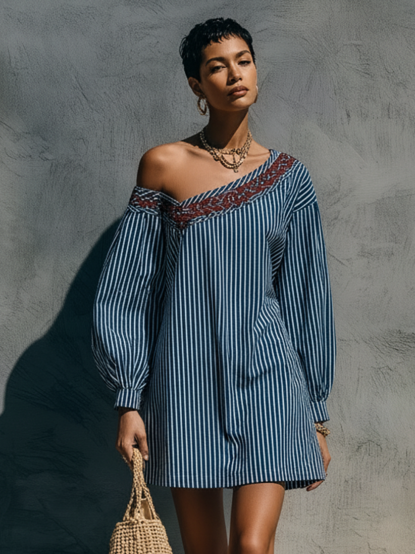 Mini embroidered dresses with one strap for women in a minimalist style