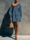 Mini embroidered dresses with one strap for women in a minimalist style