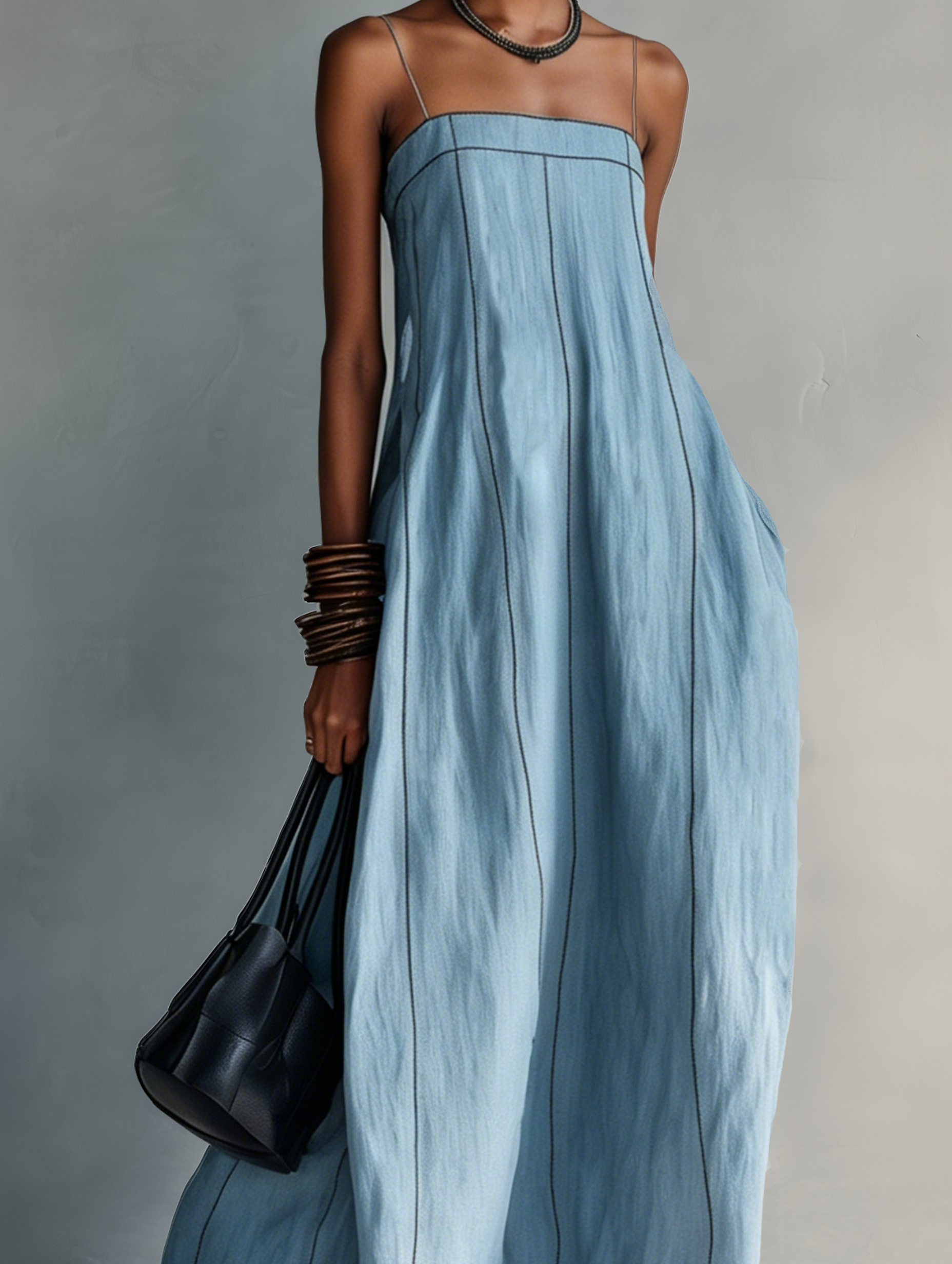 Casual Maxi Dress for Women in Blue Cotton-Blend Fabric with No Sleeves MDZ1660F0LXY
