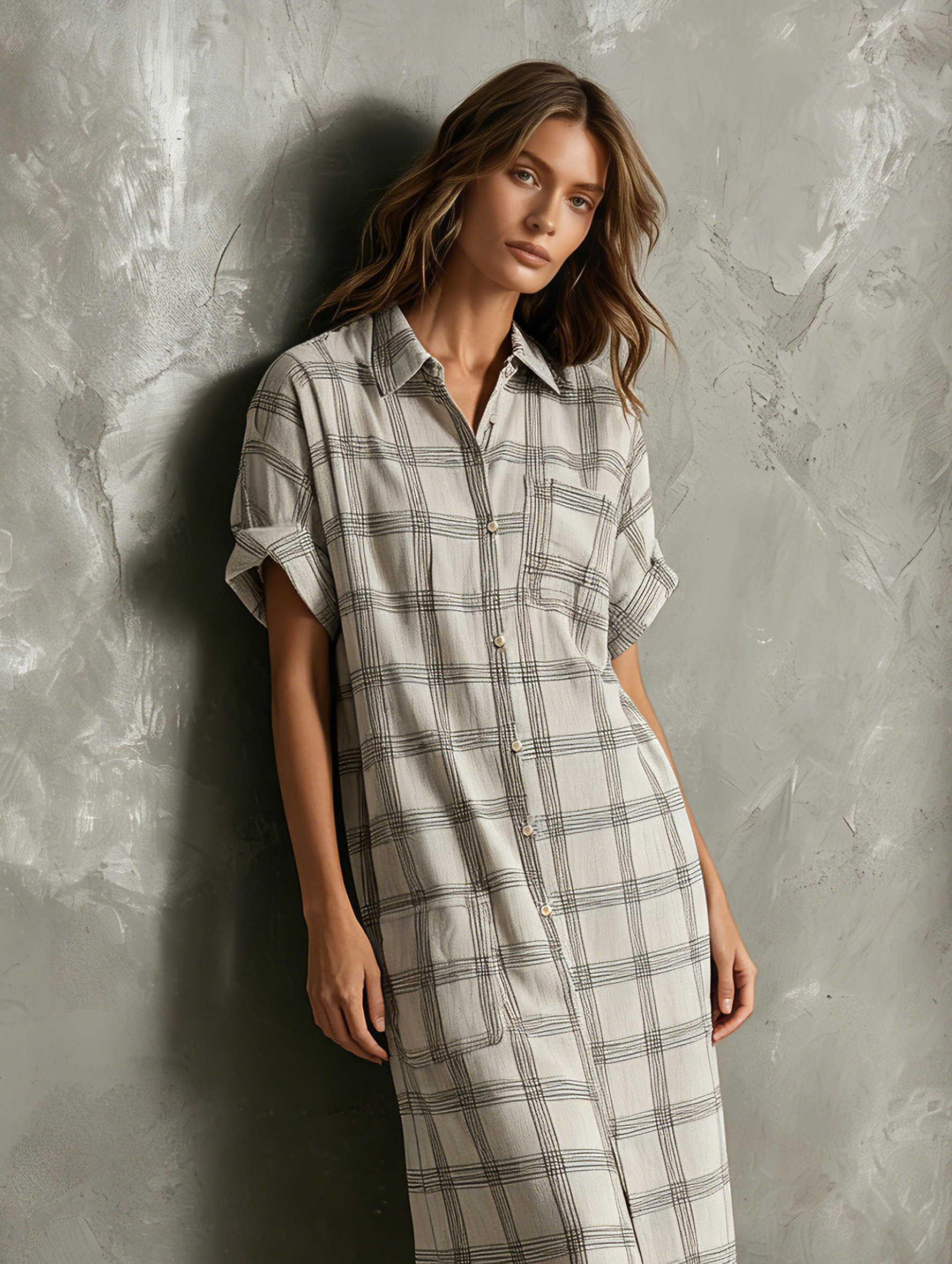 Short Sleeve Maxi Dresses for Women in Light Gray with Stripes