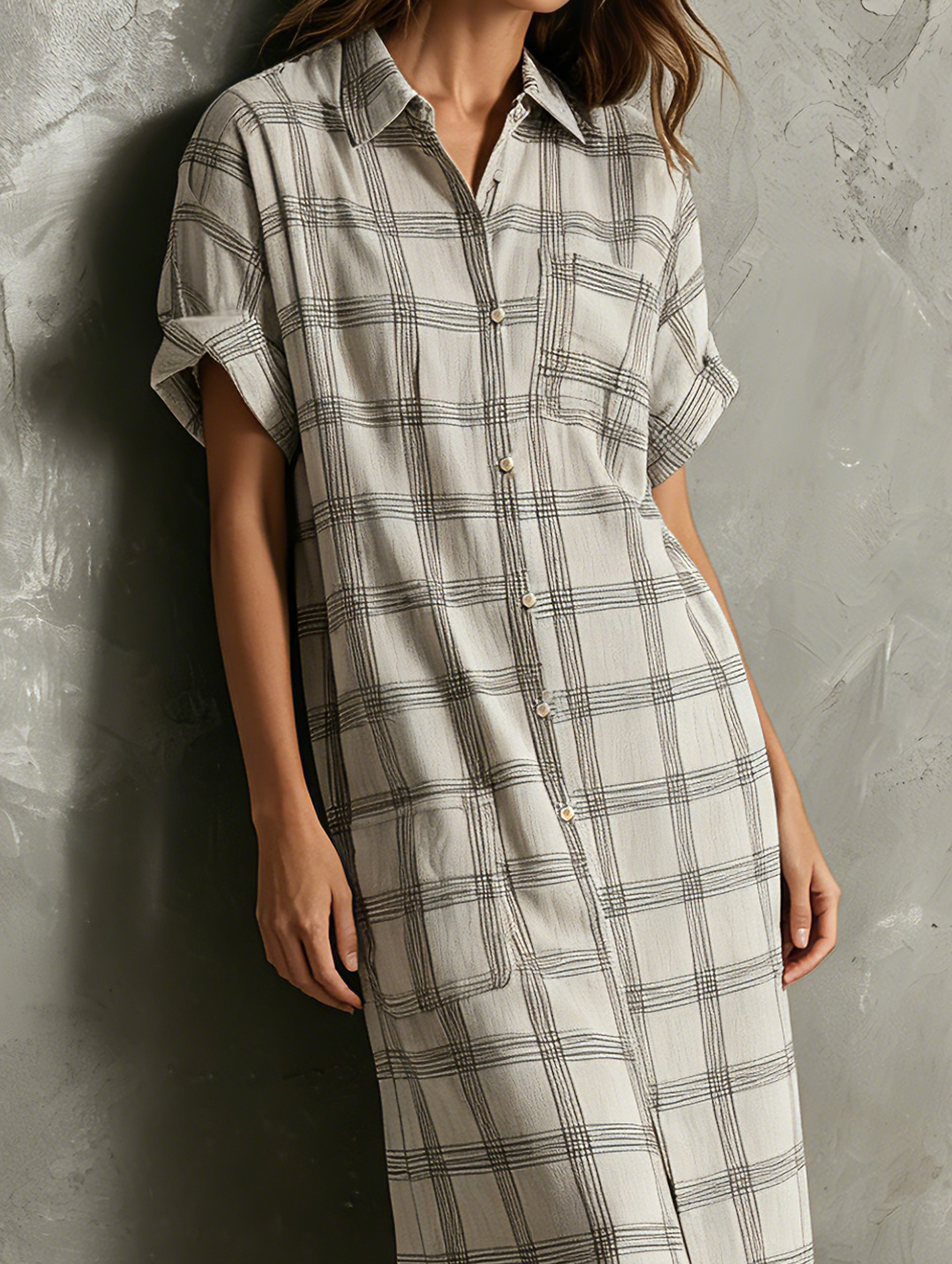 Short Sleeve Maxi Dresses for Women in Light Gray with Stripes