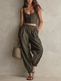 Gray-Green Sleeveless Women's Top with Matching Pants. MDZ2537F2LXY