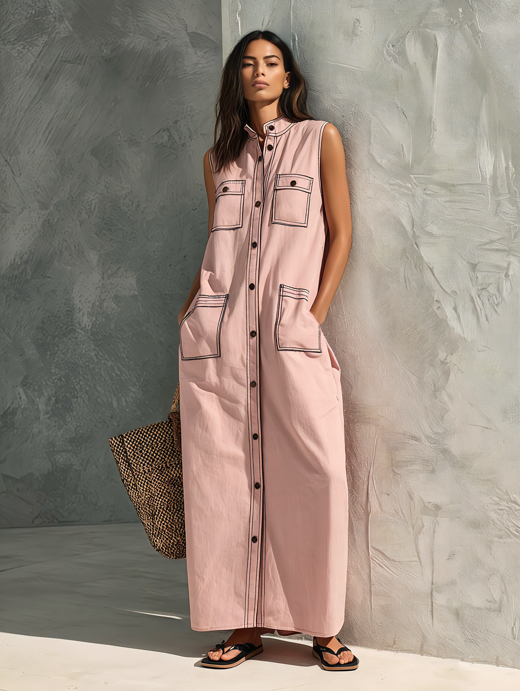 Lightweight Pink Maxi Dress Without Sleeves for Women MDZ2631F2LXY