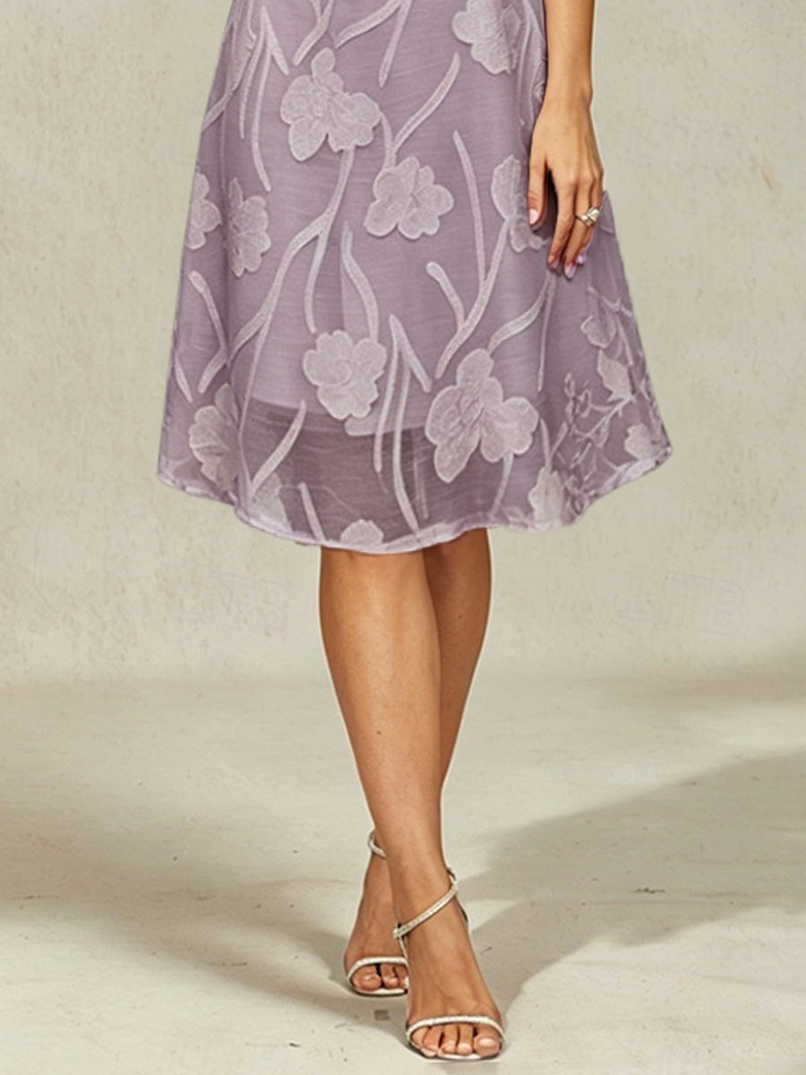 A-Line Chiffon Dress with Flowers, Knee Length