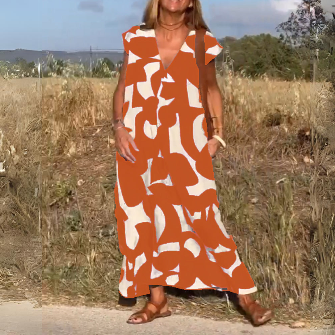 ELENA | Printed Dress with V-Neck
