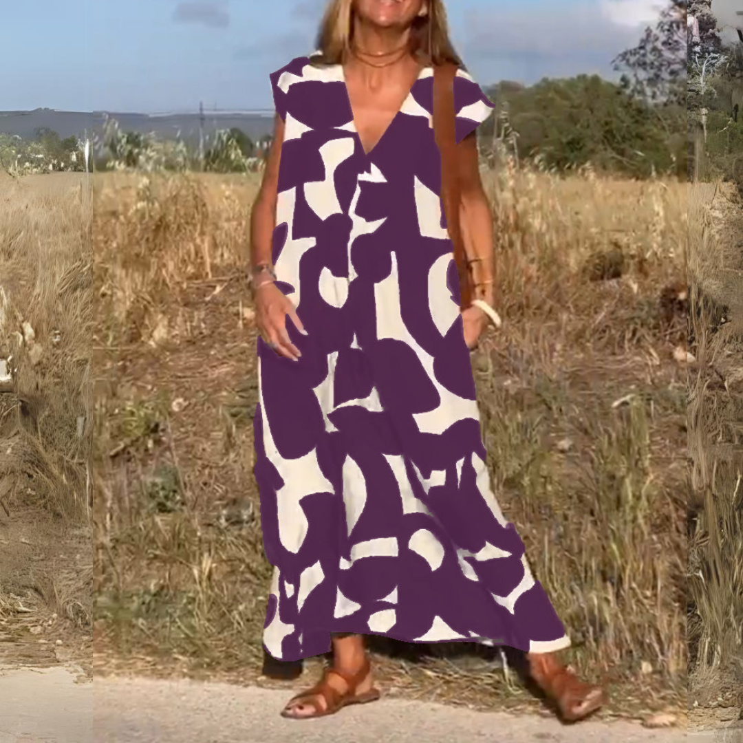 ELENA | Printed Dress with V-Neck