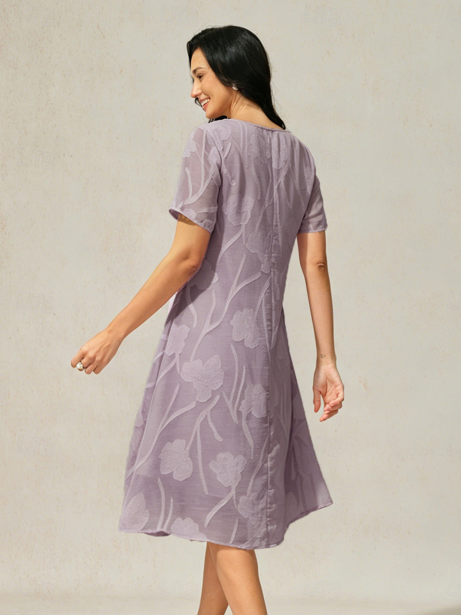 A-Line Chiffon Dress with Flowers, Knee Length