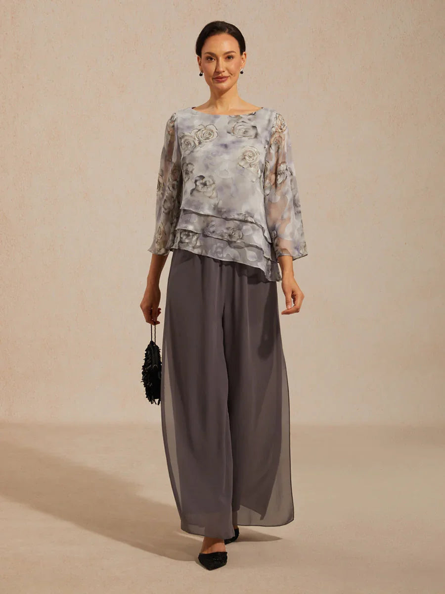 Layered Chiffon Shirt with Lace and Floral Print