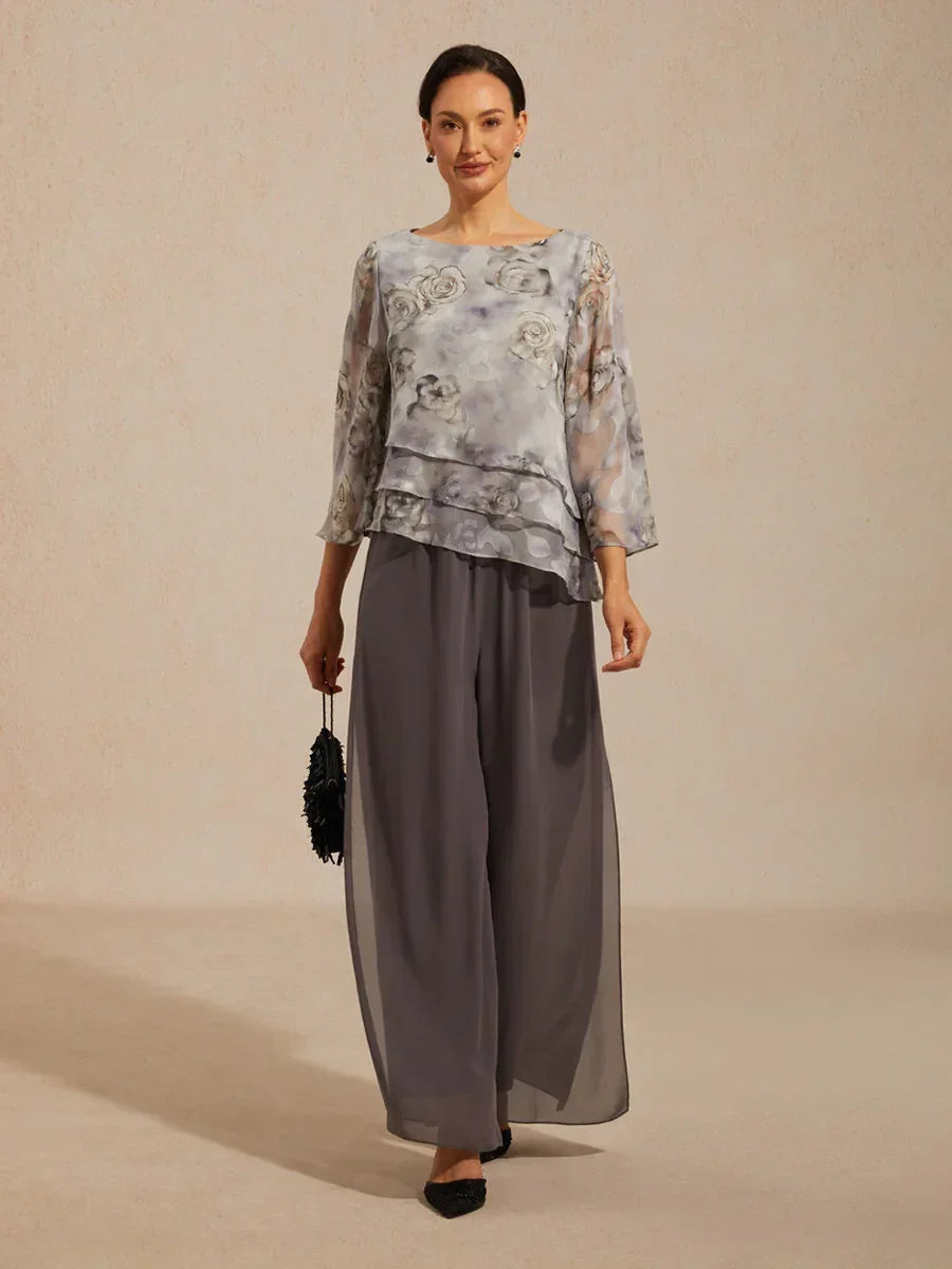 Layered Chiffon Lace Top with Floral Print