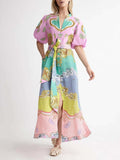 Maxi Dress with Belt in Candy Mosaic Design