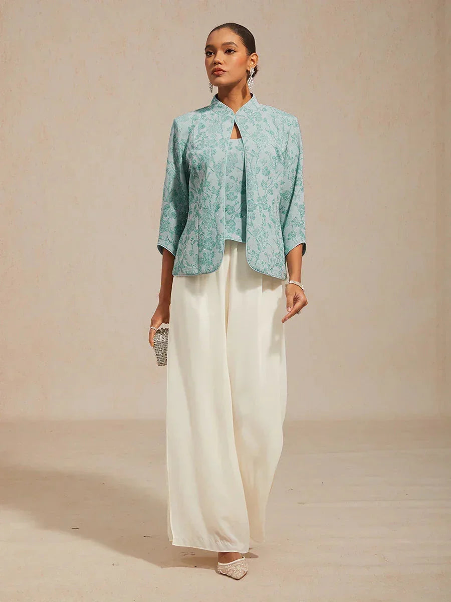 Twinst with Mandarin Collar and Zebra Pattern Adorned with Diamonds