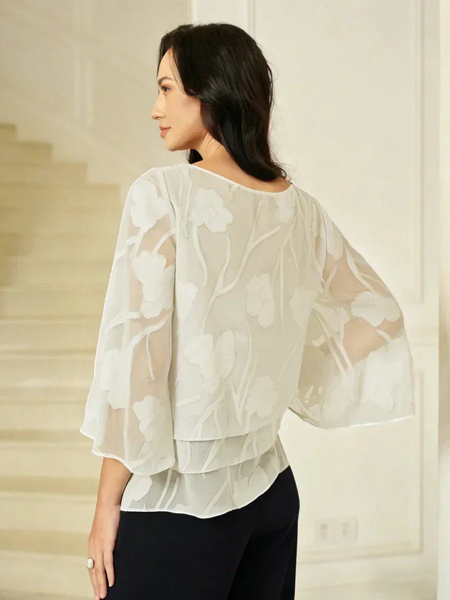 Layered chiffon blouse with floral pattern