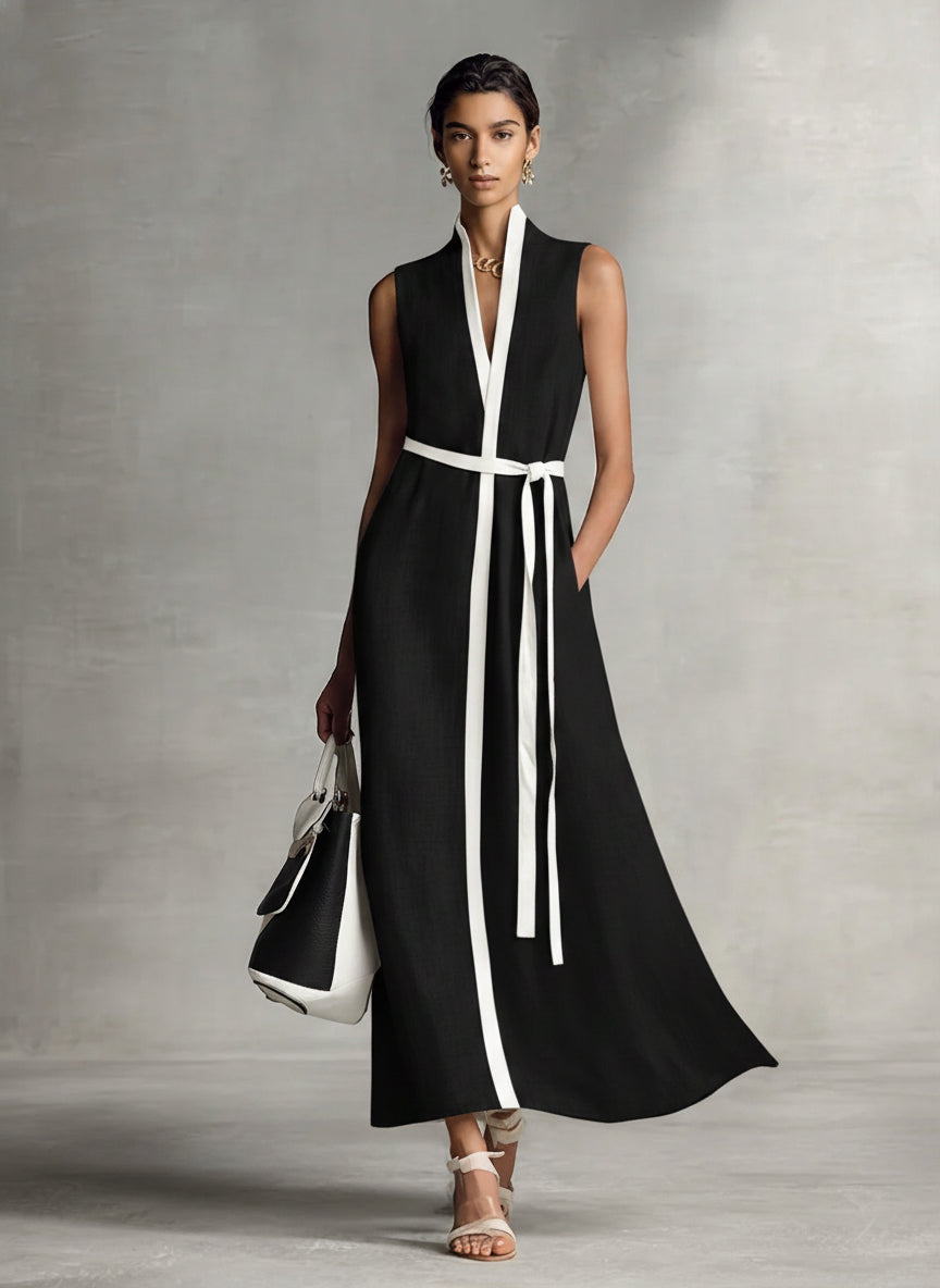 Maxi Dresses for Women with V-Neck, Sleeveless, and Waist Strap MDZ1153B7BA