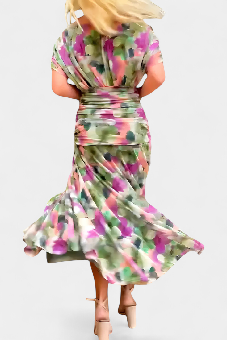 Florendra | Long Floral Dress with V-Neck