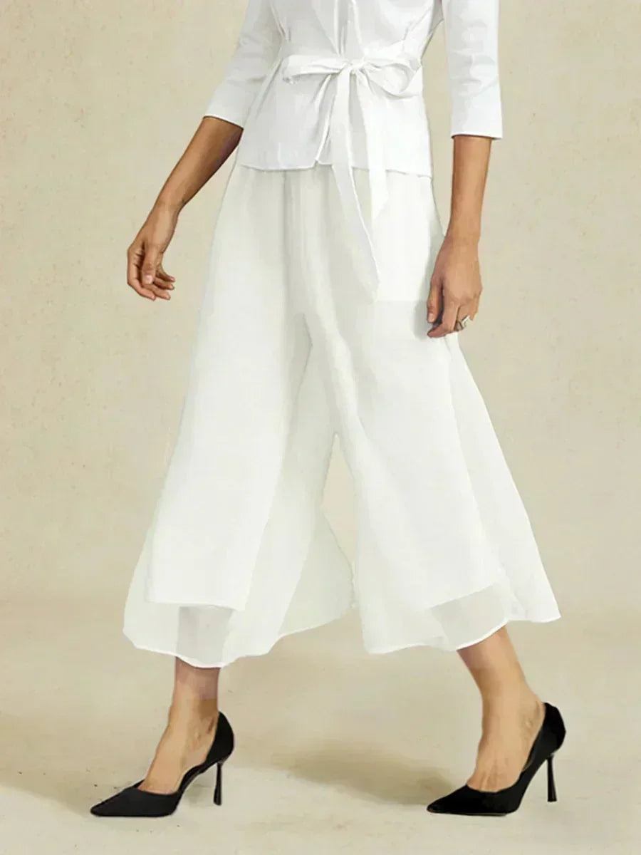 Straight Short Pants with Chiffon Layer