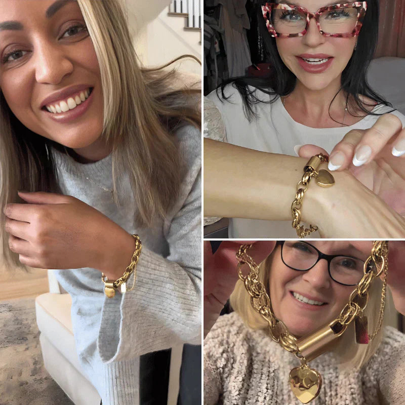 Thick Heart-Shaped Gold Bracelet