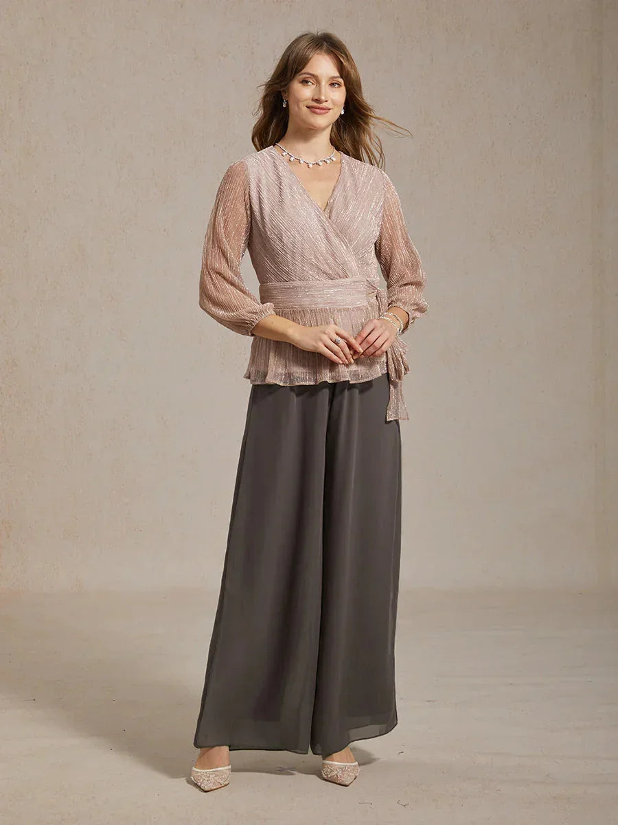 Straight Pants with Chiffon Layer