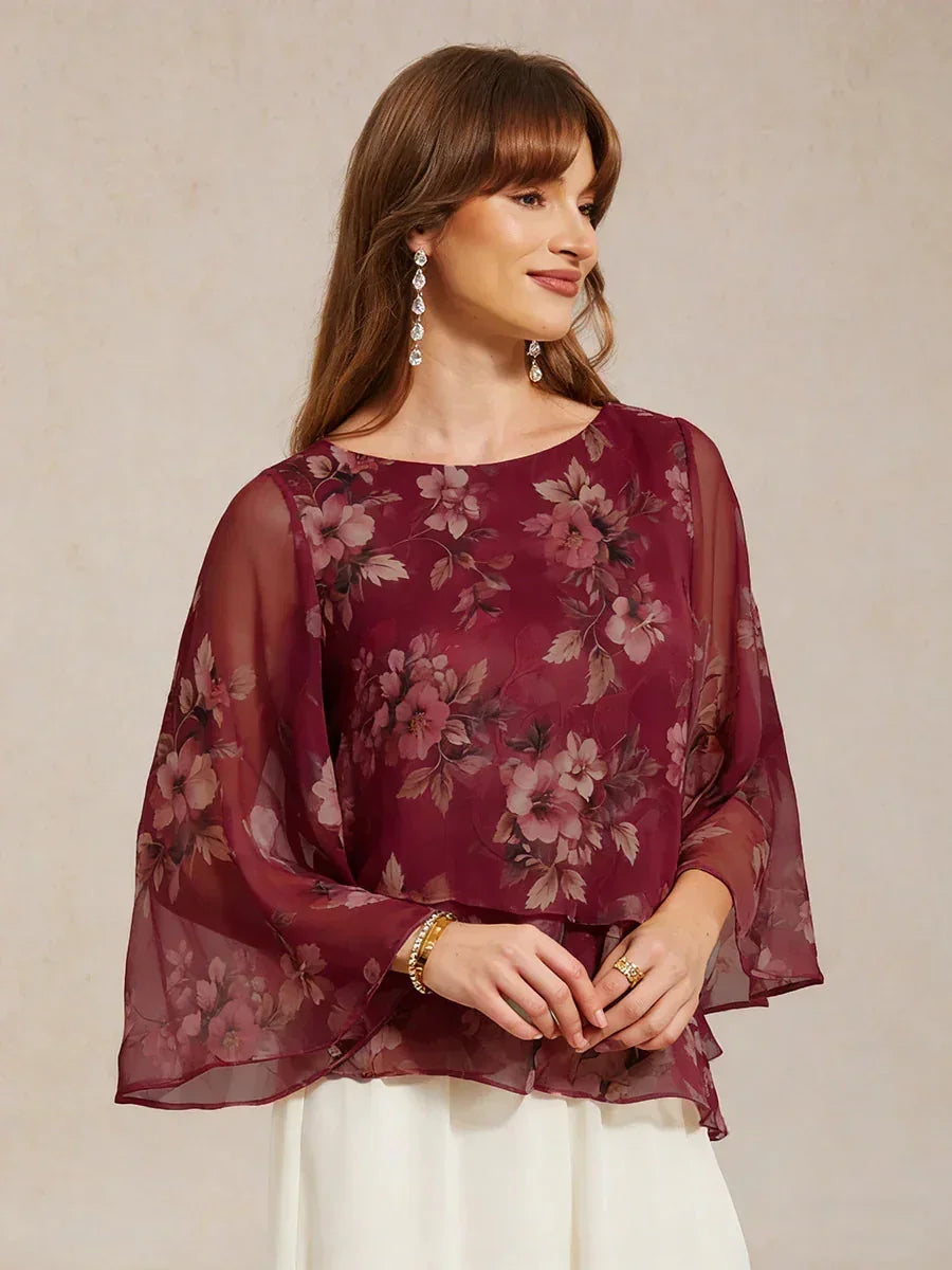 Layered Chiffon Lace Top with Floral Print