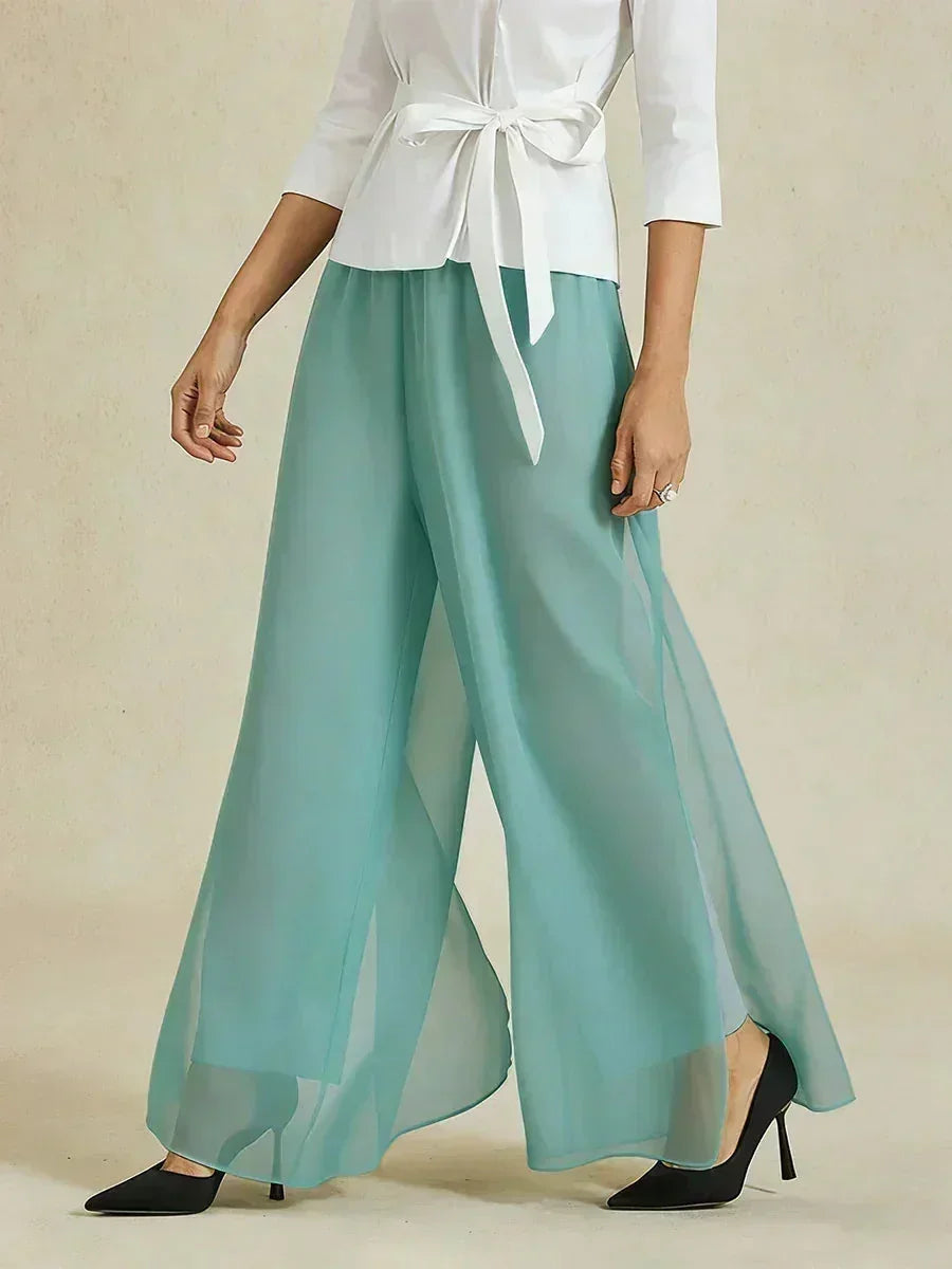 Straight Pants with Chiffon Layer