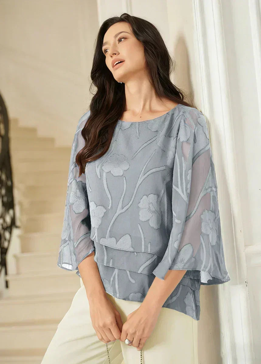 Layered chiffon blouse with floral pattern