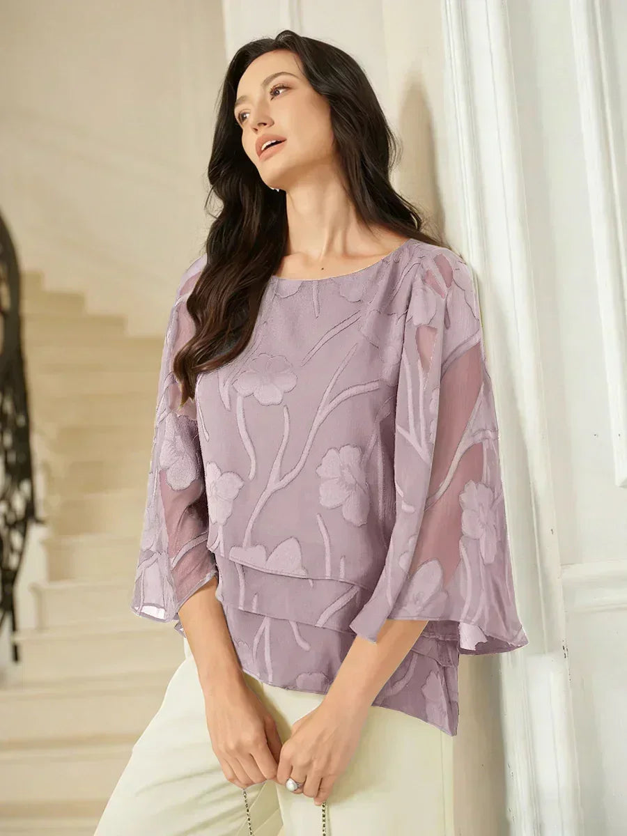 Layered chiffon blouse with floral pattern