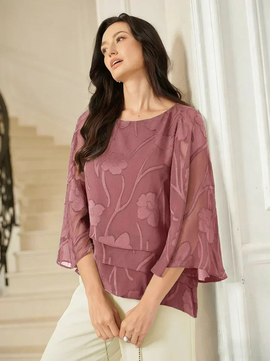 Layered chiffon blouse with floral pattern