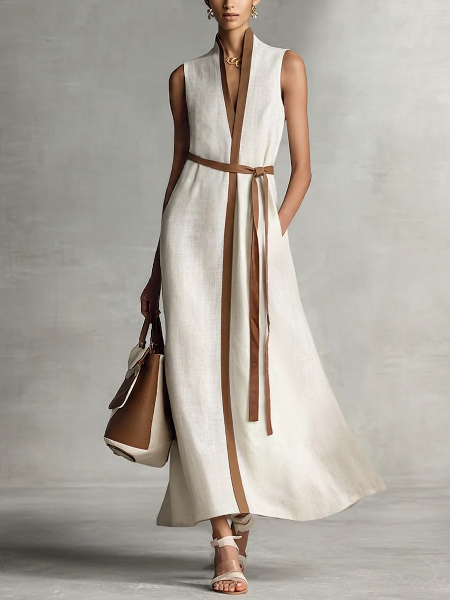 Maxi Dresses for Women with V-Neck, Sleeveless, and Waist Strap MDZ1153B7BA