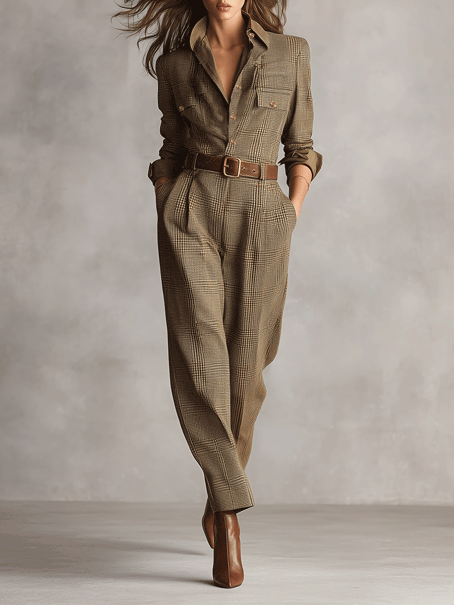 Women's Bodysuit in Brown - Tweed with Subtle Texture (Without Belt) MDA0167I2I