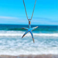 Silver Starfish Pendant with Blue Opal