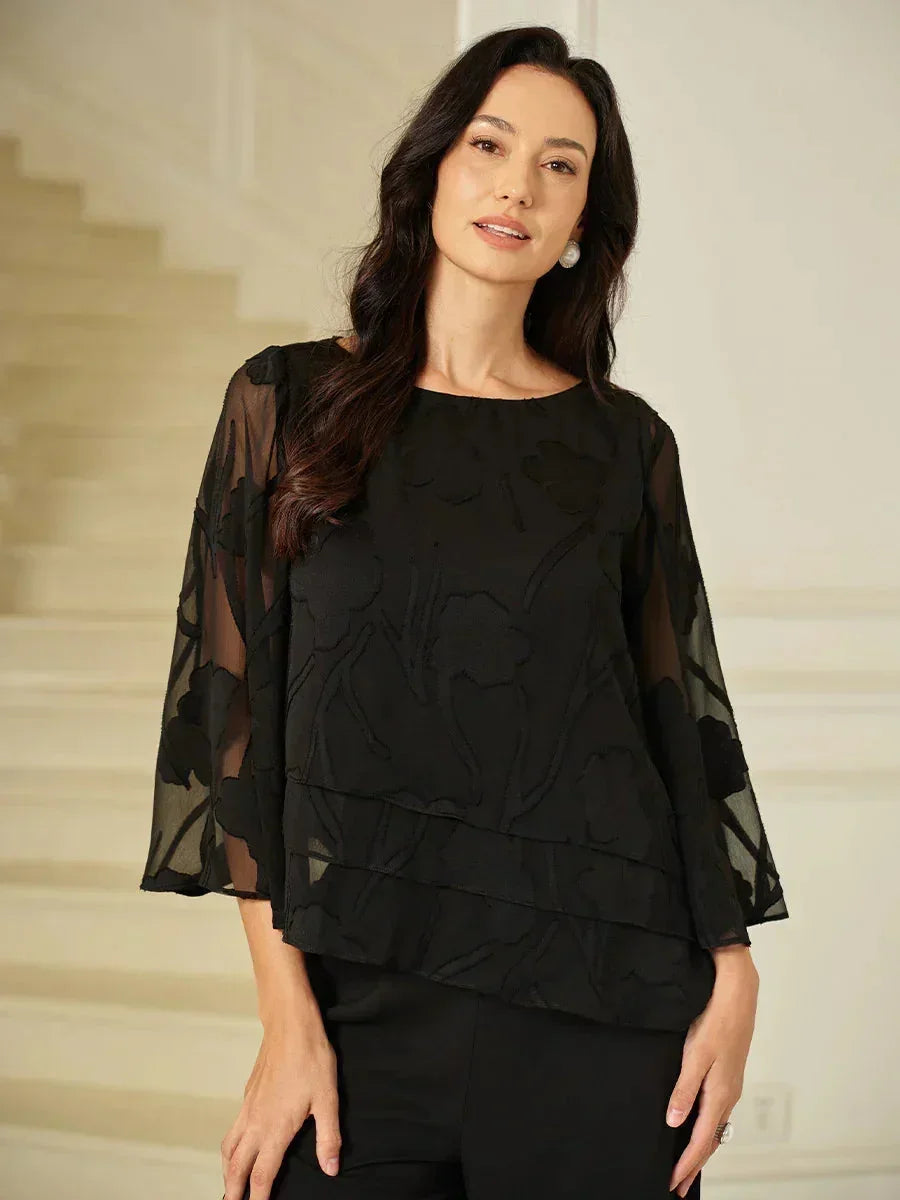 Silk Layered Blouse with Flowers