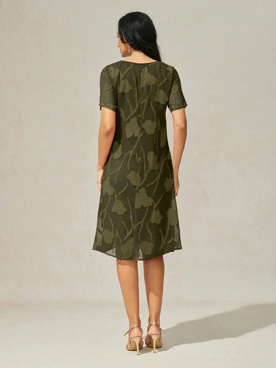 A-Line Chiffon Dress with Flowers, Knee Length