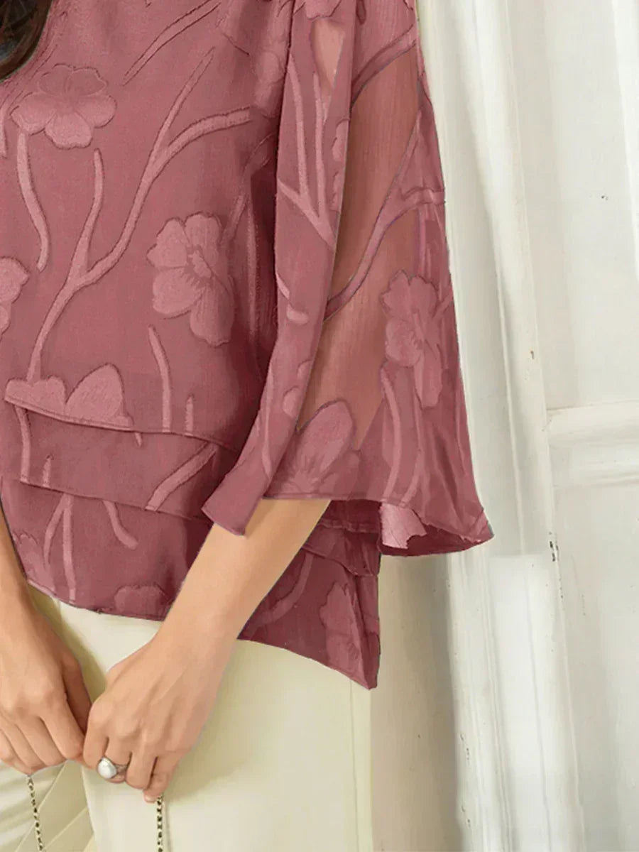 Layered chiffon blouse with floral pattern
