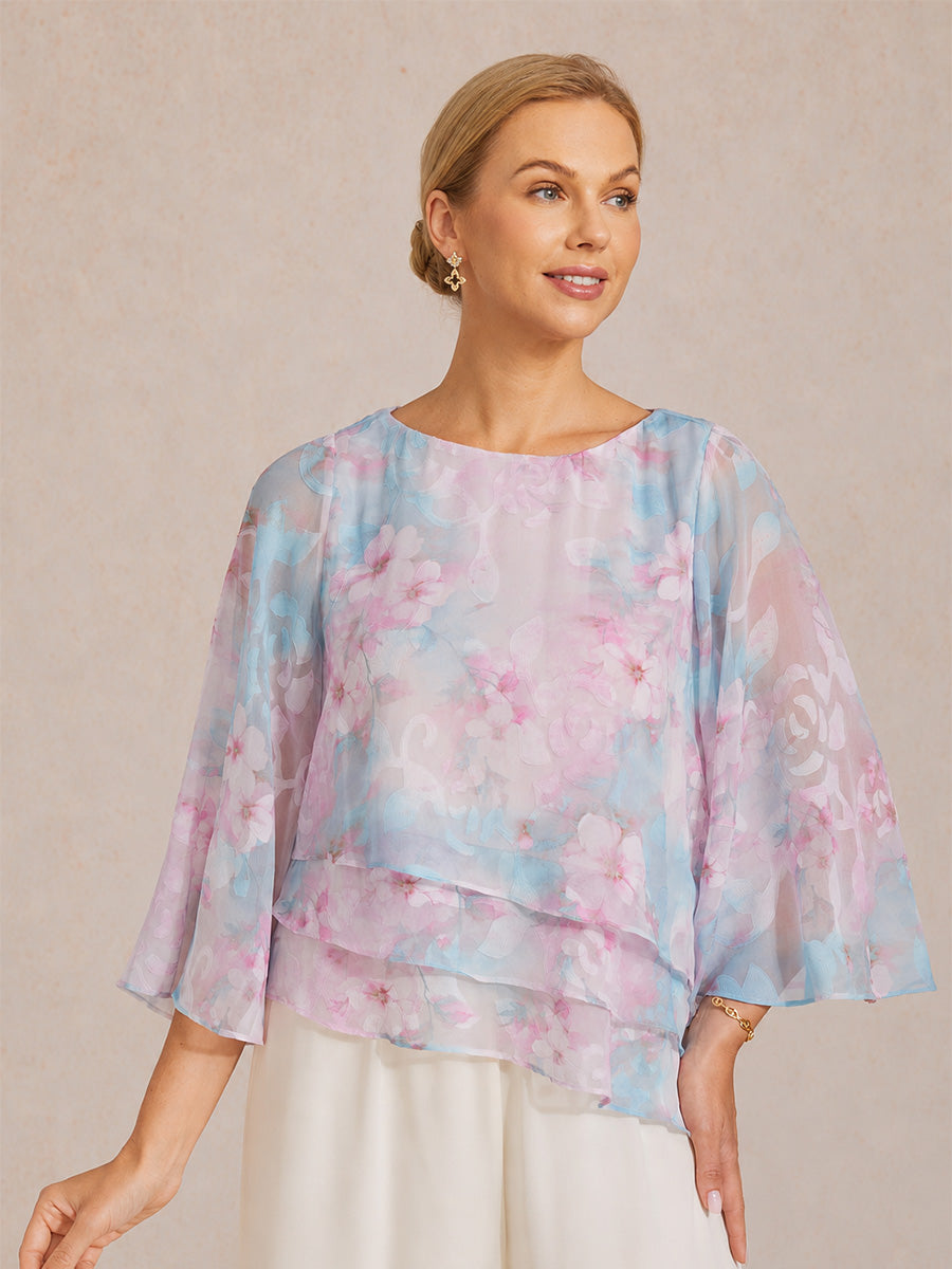 Layered Chiffon Shirt with Lace and Floral Print