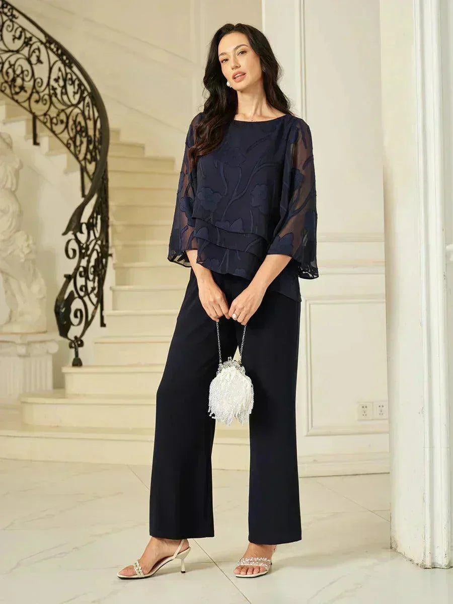 Layered chiffon blouse with floral pattern