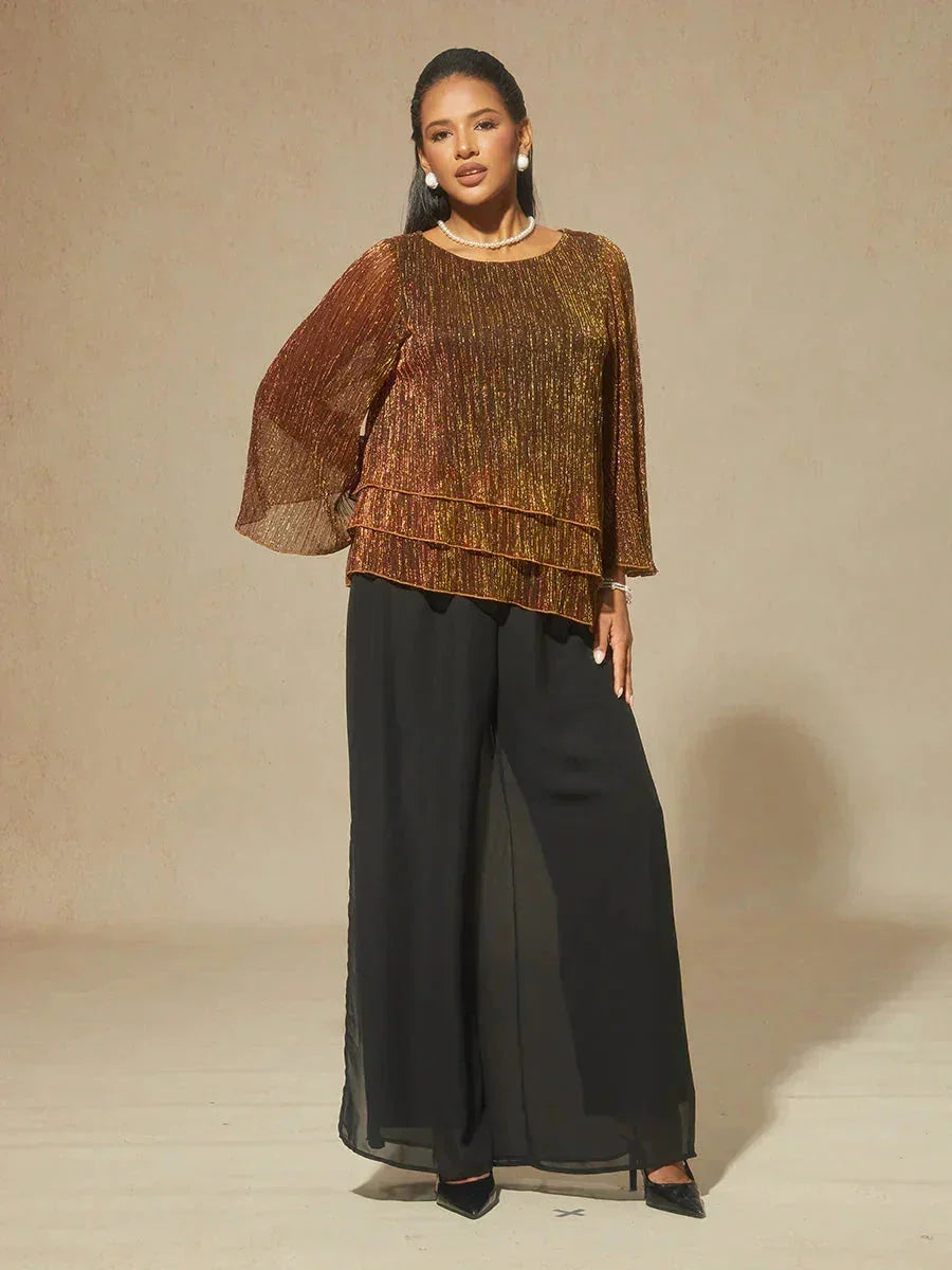 Asymmetrical Layered Metallic Silk Blouse