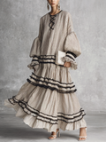 Maxi Dresses for Women with Ruffles and Stripes in Brown and White MDZ1426B2BA