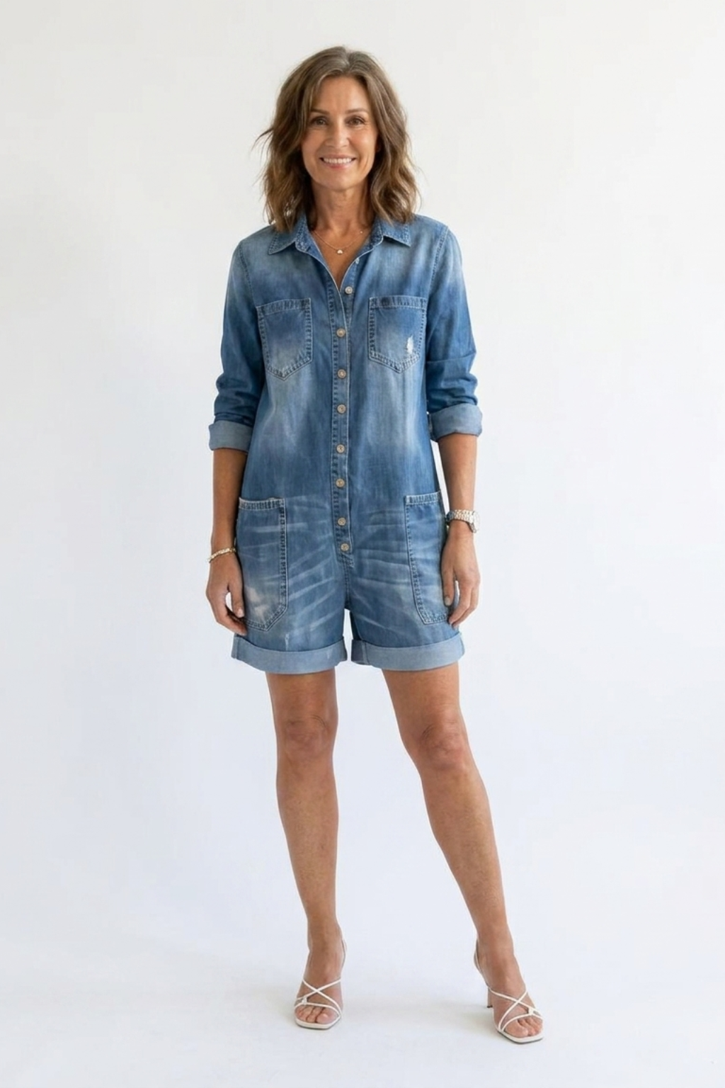 Short Casual Denim-Look Pants