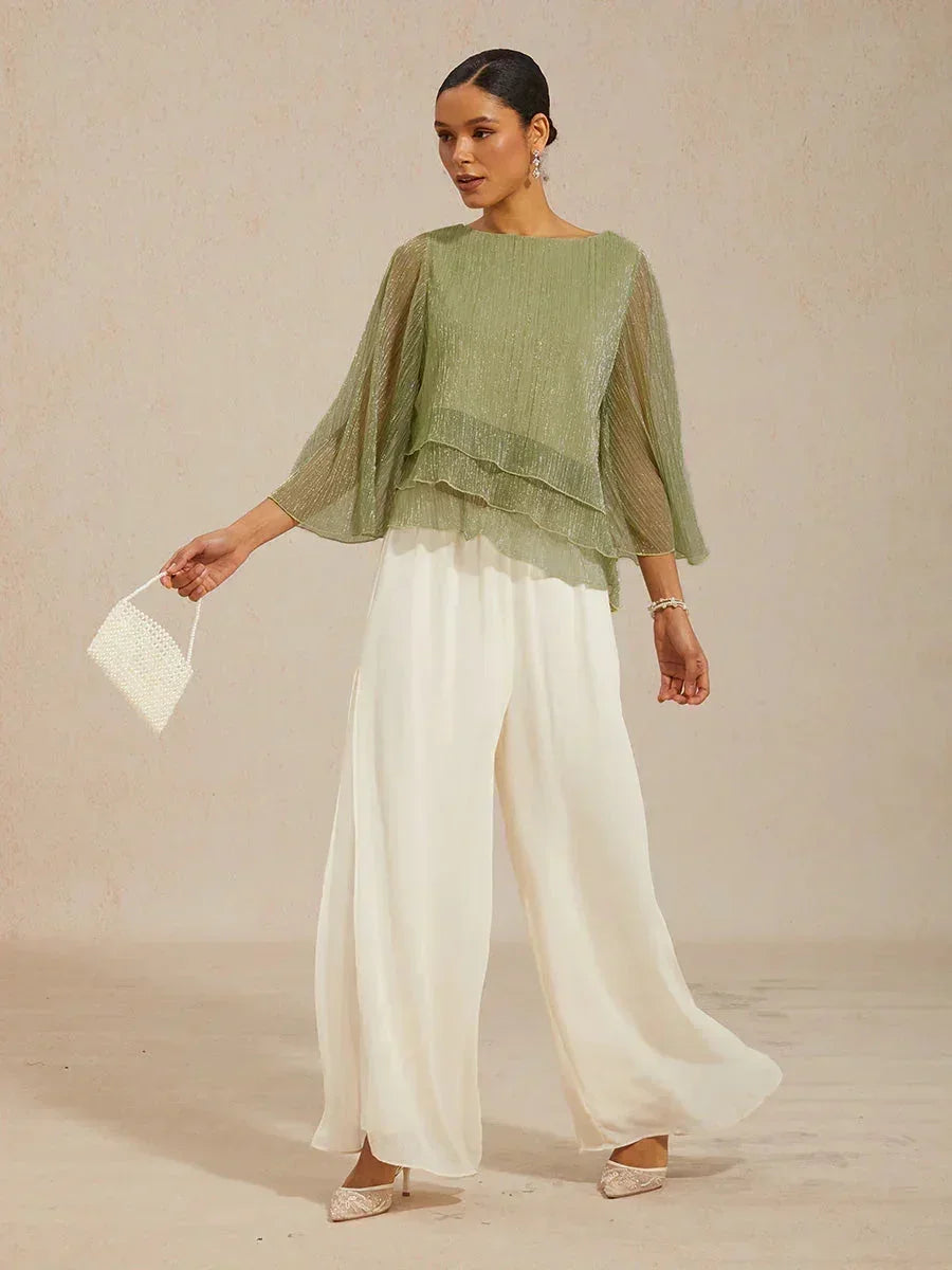 Asymmetrical Layered Shirt in Crinkled Metallic Chiffon