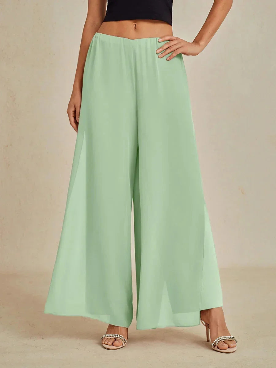 Straight Cut Trousers with Chiffon Layer