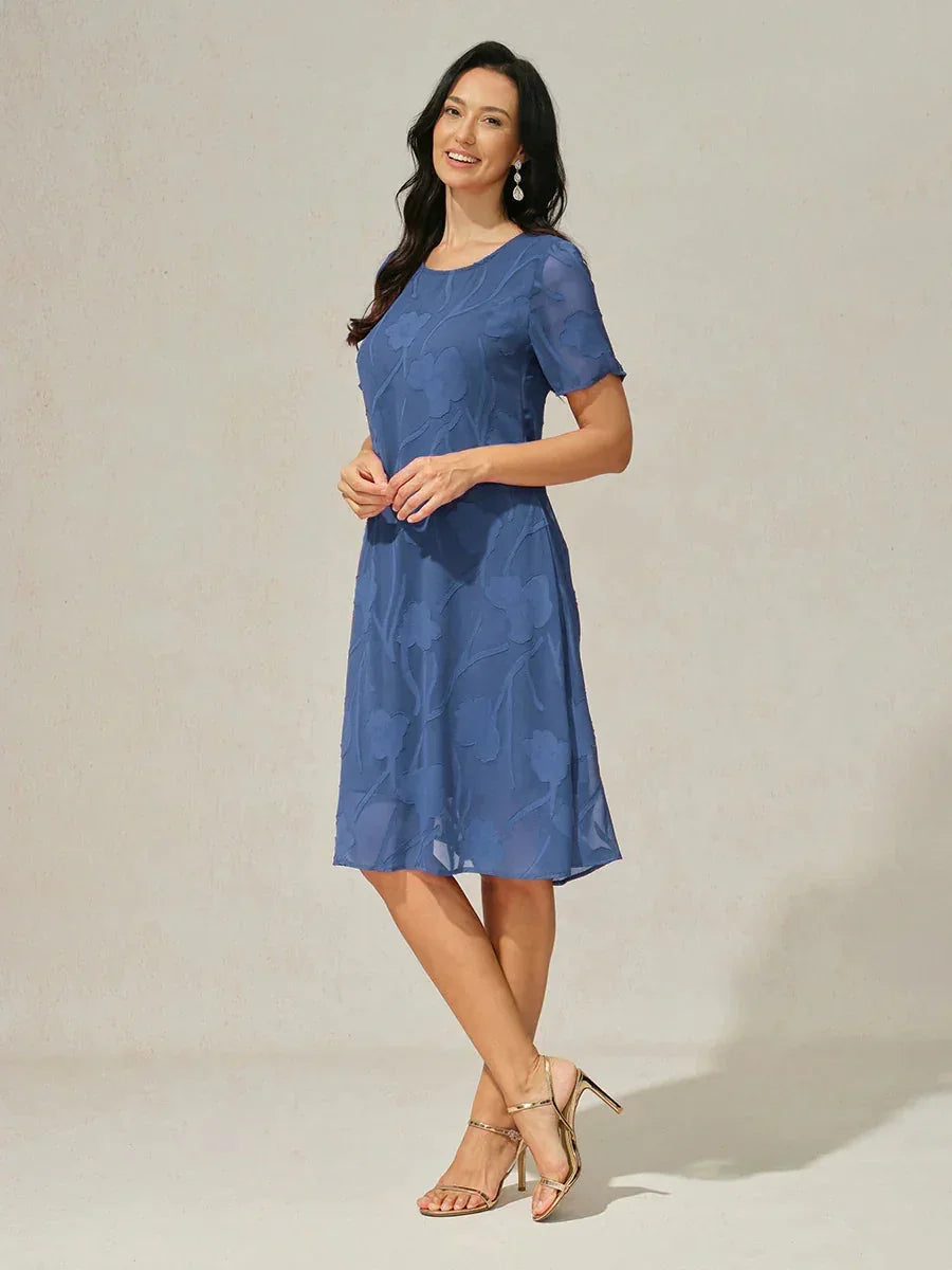 A-Line Chiffon Dress with Flowers, Knee Length