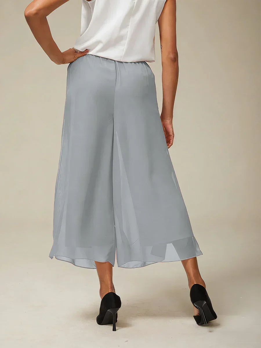 Straight Short Pants with Chiffon Layer