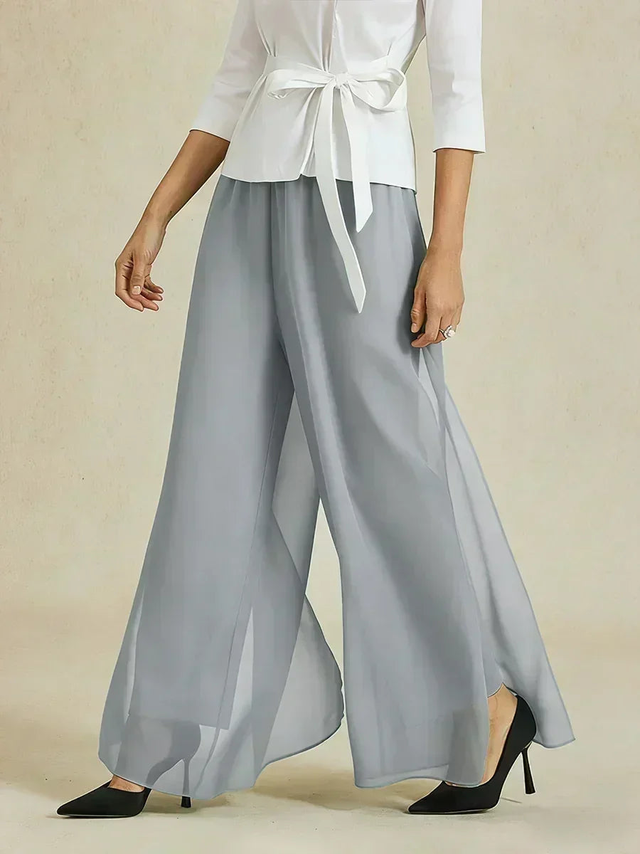 Straight Pants with Chiffon Layer
