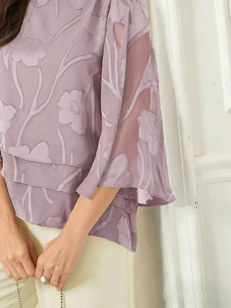 Layered chiffon blouse with floral pattern