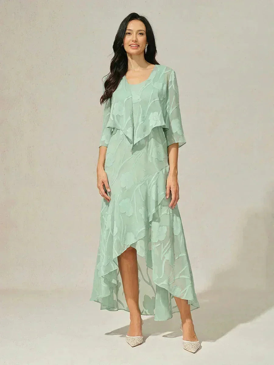 Sleeveless Evening Dresses Made of Floral Chiffon with Asymmetrical Hem